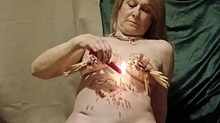 french housewife maid bound bent over for autoseance clamps candles humiliation spanking