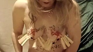 french housewife maid bound bent over for autoseance clamps candles humiliation spanking