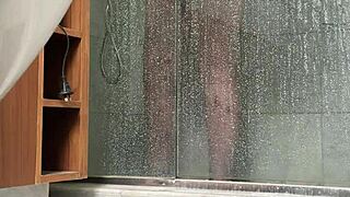 bbw sneaks a fat pussy rub in steamy shower