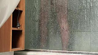 bbw sneaks a fat pussy rub in steamy shower