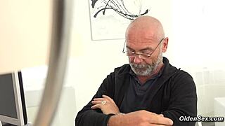 Blonde teen 18+ strokes and sucks old grandpa's cock until mouthful cumshot.