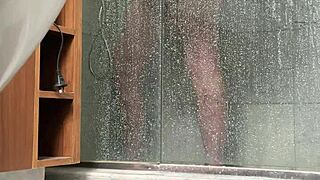 bbw sneaks a fat pussy rub in steamy shower
