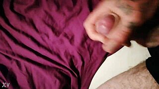 guy wanks huge cock to massive cumshot explosion