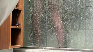 bbw sneaks a fat pussy rub in steamy shower