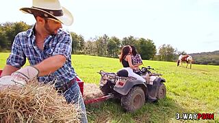 ranch boy pounds two big ass babes cowgirl style outdoors