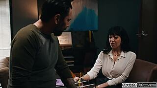 brunette milf teacher contemplates deepthroating cock to bump stepson up class waiting list wild