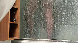 bbw sneaks a fat pussy rub in steamy shower