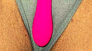 check out this latina milf's wet pussy lips peeking from gray panties