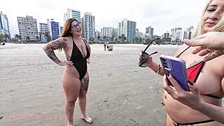 two exhibitionist friends flash their beach bodies and tease publicly in trailer