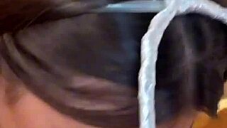 18yo brunette teen practices sloppy deepthroat on monster cock pov