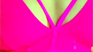 Aussie housewife flashes perfect big tits in hot pink lingerie exhibitionist style