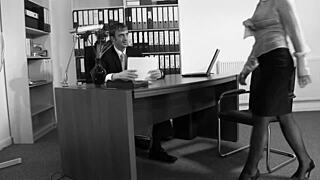 pounding secretary mom's huge tits while she bends over begging for more