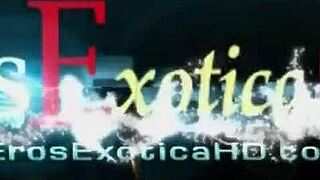 Blonde erotic massage gropes black lover's curves intimately.