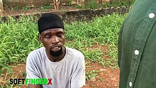 Ebony begs for monster cock ride on big natural tits.