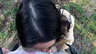 wanna see this curvy slut deepthroat outdoors risky public blowjob cumshot?