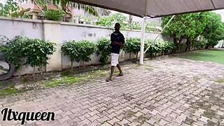 Giant African Cock Gardener Dominates Submissive Black Amateur in Garden: Bent Over Doggystyle to Squirting Missionary