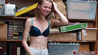 petite teen shoplifter drilled hard in office then freed