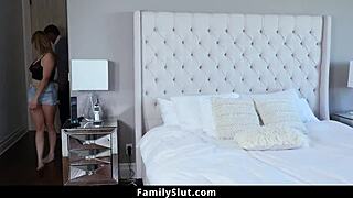 Young stepdaughter sneaks stepdad's cock suck behind stepmom's back for favors?