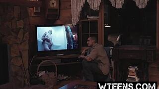 petite blonde gags on cock in haunted shower then creampie tits