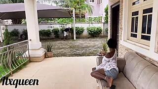 Giant African Cock Gardener Dominates Submissive Black Amateur in Garden: Bent Over Doggystyle to Squirting Missionary