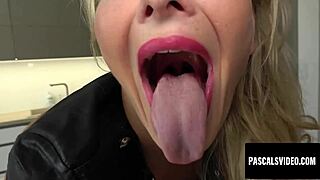 VICTORIA PURE STICKS OUT TONGUE FOR CUM! Bound blonde begs for nasty doggystyle dicks.