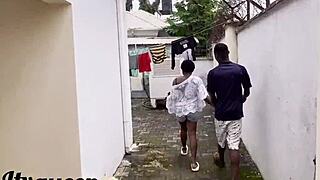 Giant African Cock Gardener Dominates Submissive Black Amateur in Garden: Bent Over Doggystyle to Squirting Missionary