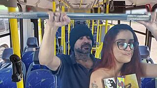 Hot student in miniskirt gets fucked hard by stranger on crowded bus