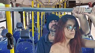 Hot student in miniskirt gets fucked hard by stranger on crowded bus