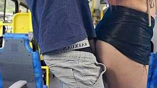 Hot student in miniskirt gets fucked hard by stranger on crowded bus