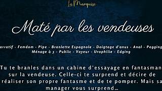 Mat�s begs vendeuses for mercy during public french humiliation outdoors