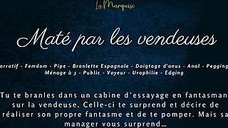 Mat�s begs vendeuses for mercy during public french humiliation outdoors