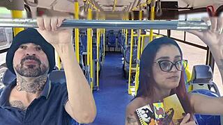 Hot student in miniskirt gets fucked hard by stranger on crowded bus