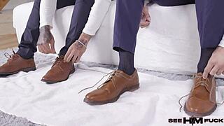 james angel and air thugger rip clothes off valerica steele for rough oiled cowgirl ass licking and monster cock riding