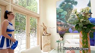 trainer rams his cock deep into big tit cheerleader's tight pussy uniform up