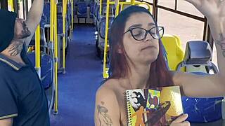 Hot student in miniskirt gets fucked hard by stranger on crowded bus