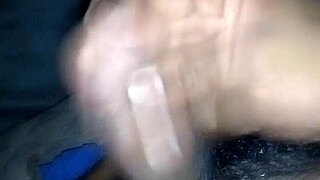 Solo guy strokes his hard cock and blasts out loads of thick cum everywhere