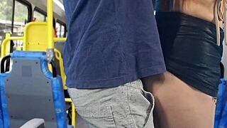 Hot student in miniskirt gets fucked hard by stranger on crowded bus