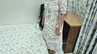 desi madam moans as friend creampies her tight pussy at office desk