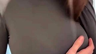 Stepmom milf massages milky natural tits boobs masturbates orgasms amateur webcam brunette big tits?