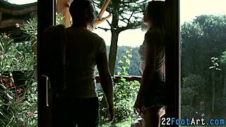 Foot fetish babe delivers intense handjob and footjob climax