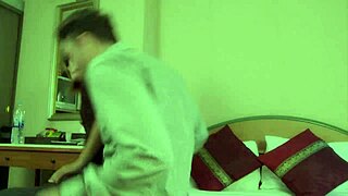 curious asian mom in lingerie and heels explores deep pleasures bent over the bed