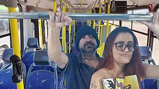 Hot student in miniskirt gets fucked hard by stranger on crowded bus