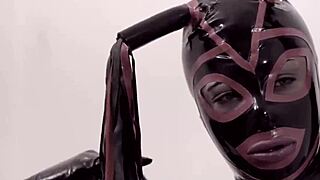 Ebony Shemale Strokes Monster Cock in Shiny Latex