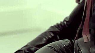 Ebony Shemale Strokes Monster Cock in Shiny Latex