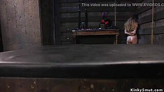 shaved babe bound gagged choked in rough threesome torment