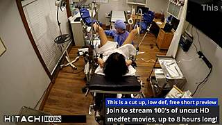 Doctor rams hitachi on freshman yasmine woods' shaved pussy for explosive orgasm!