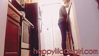 Tall Giantess Girl Ignores You Cleaning Her Kitchen on Webcam