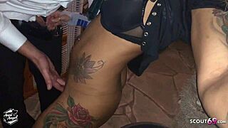 deutsche party slut gets pussy licked hard by strangers in club outdoor frenzy