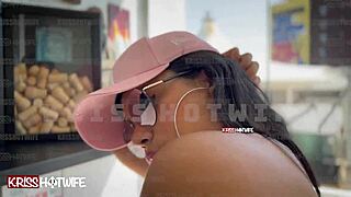 Married slut flashes big pussy lips naked on apartment balcony for street guys