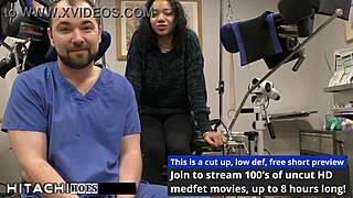 Doctor rams hitachi on freshman yasmine woods' shaved pussy for explosive orgasm!